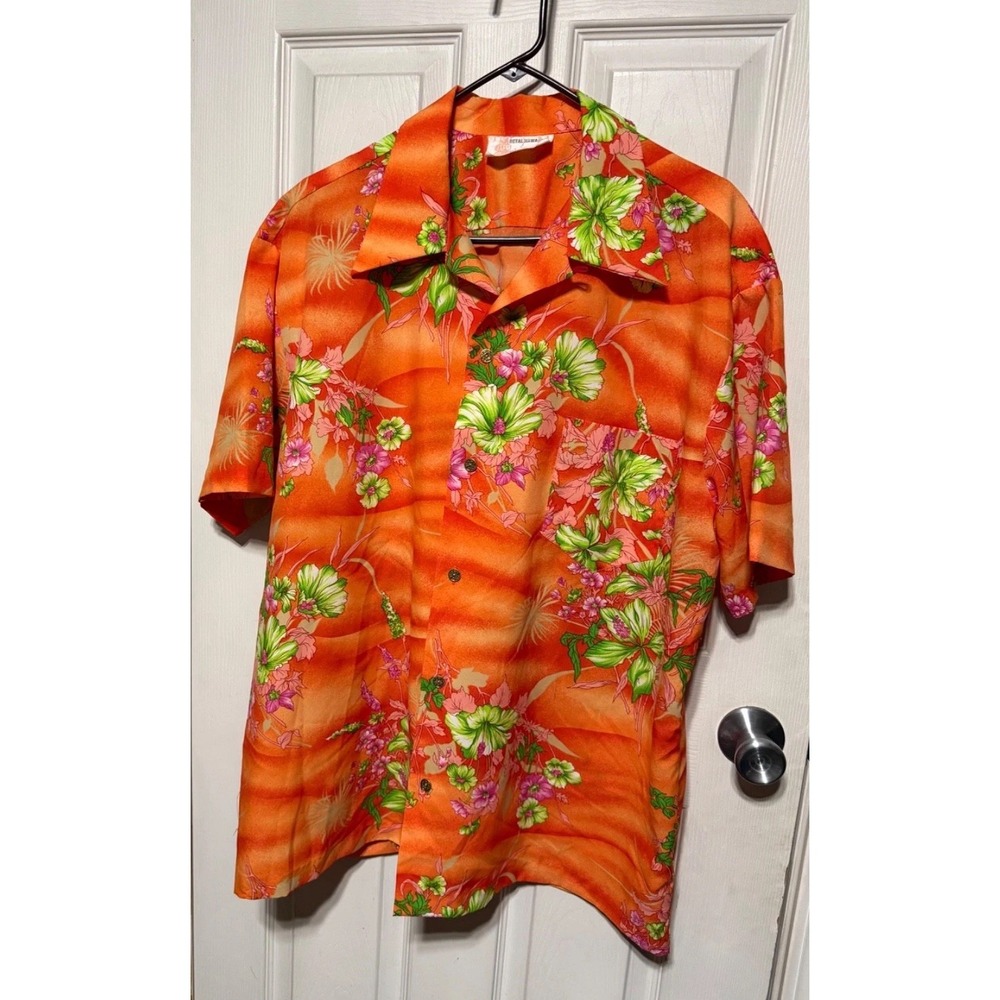 Vintage Royal Hawaiian Aloha Shirt Mens Orange Floral Hawaii